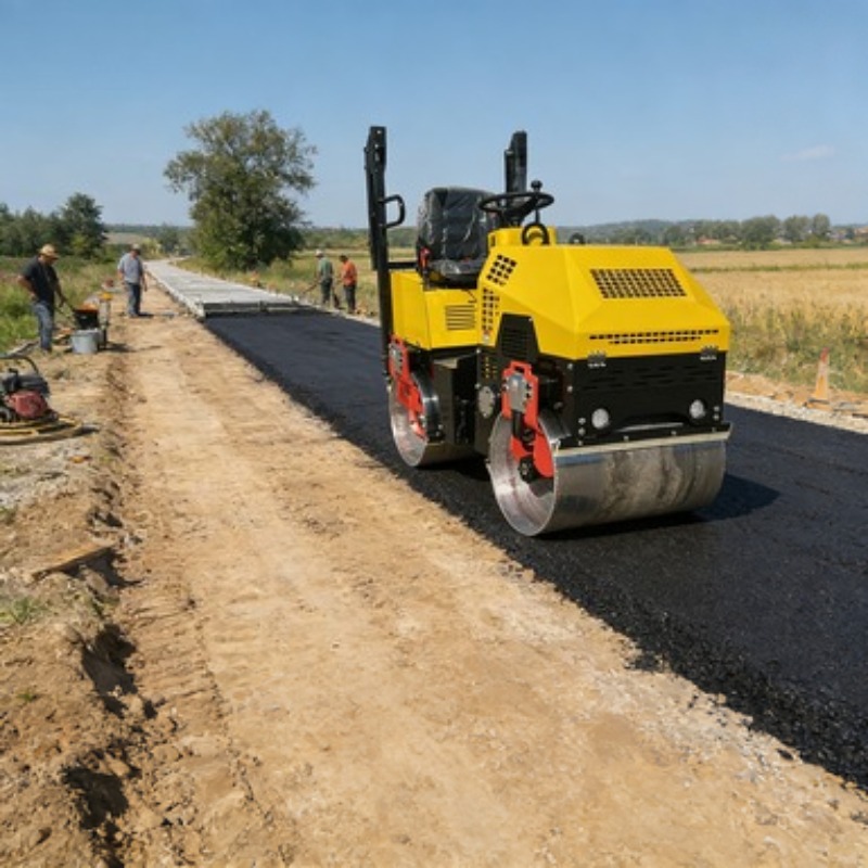 Heavy Equipment In Construction - Single Drum Road Roller Vibratory Compactor